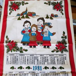 VTG Wall Dish Towel SEIT made in Italy Calendar 1981 Children Carolers Print